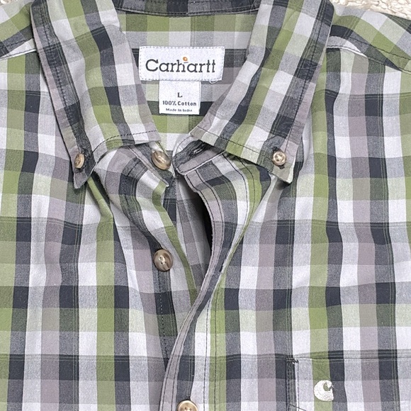 Carhartt Mens Long Sleeve Button Up Shirt Blue And Green Plaid Size‎ Large - Picture 2 of 8